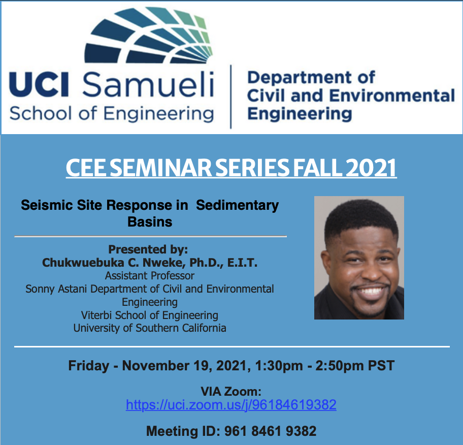 Prof. Nweke Invited to Present at UC Irvine’s CEE Seminar Series